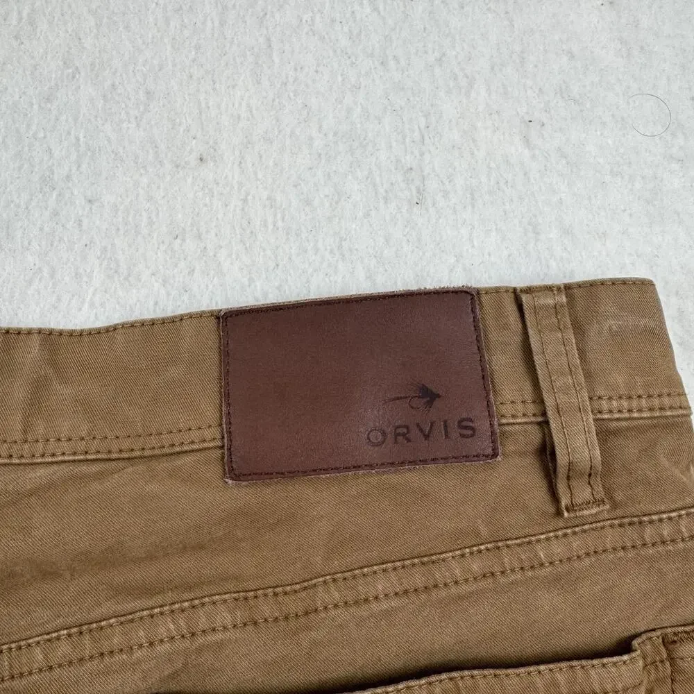 Orvis Jeans Mens Size 38x30 Brown Five Pocket Straight Leg Stretch Denim Casual